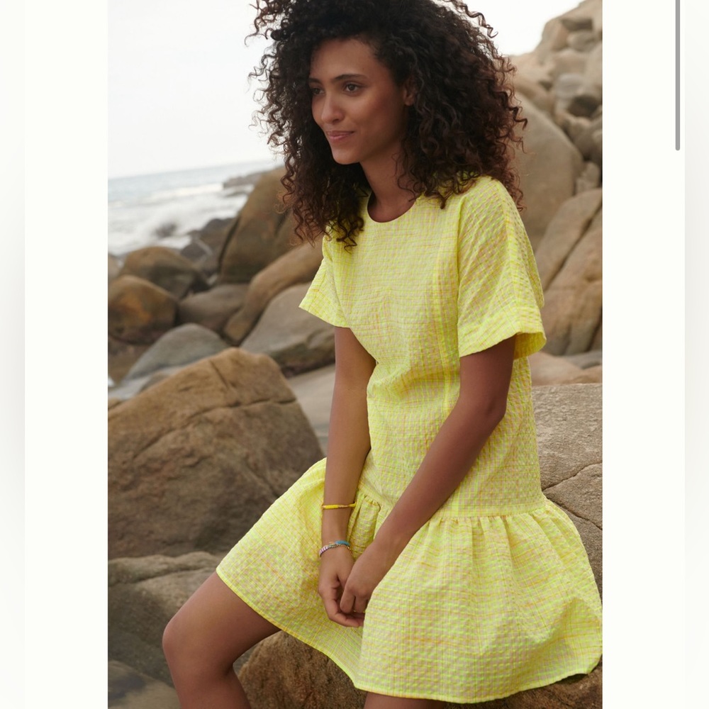 Anthropologie Corey Lynn Calter Mariah Textured Mini Dress in Neon Yellow